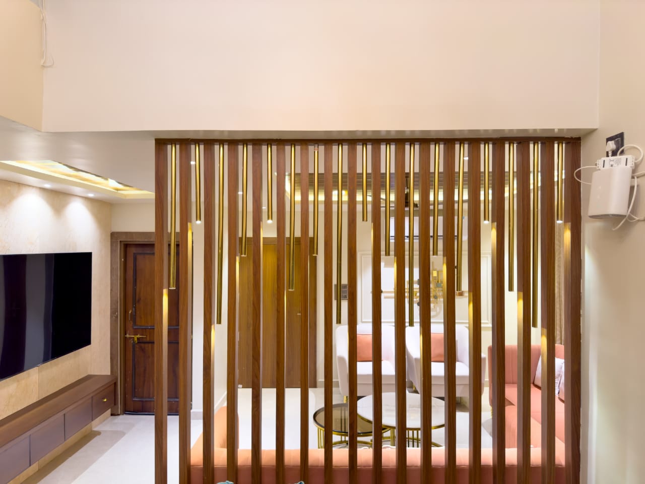 Wood-Slat Living Room — Residential interior in Bhopal
